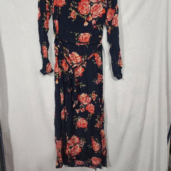 NWT Forever 21 floral long sleeve wrap midi dress Navy Pink Red Green - Picture 3 of 10